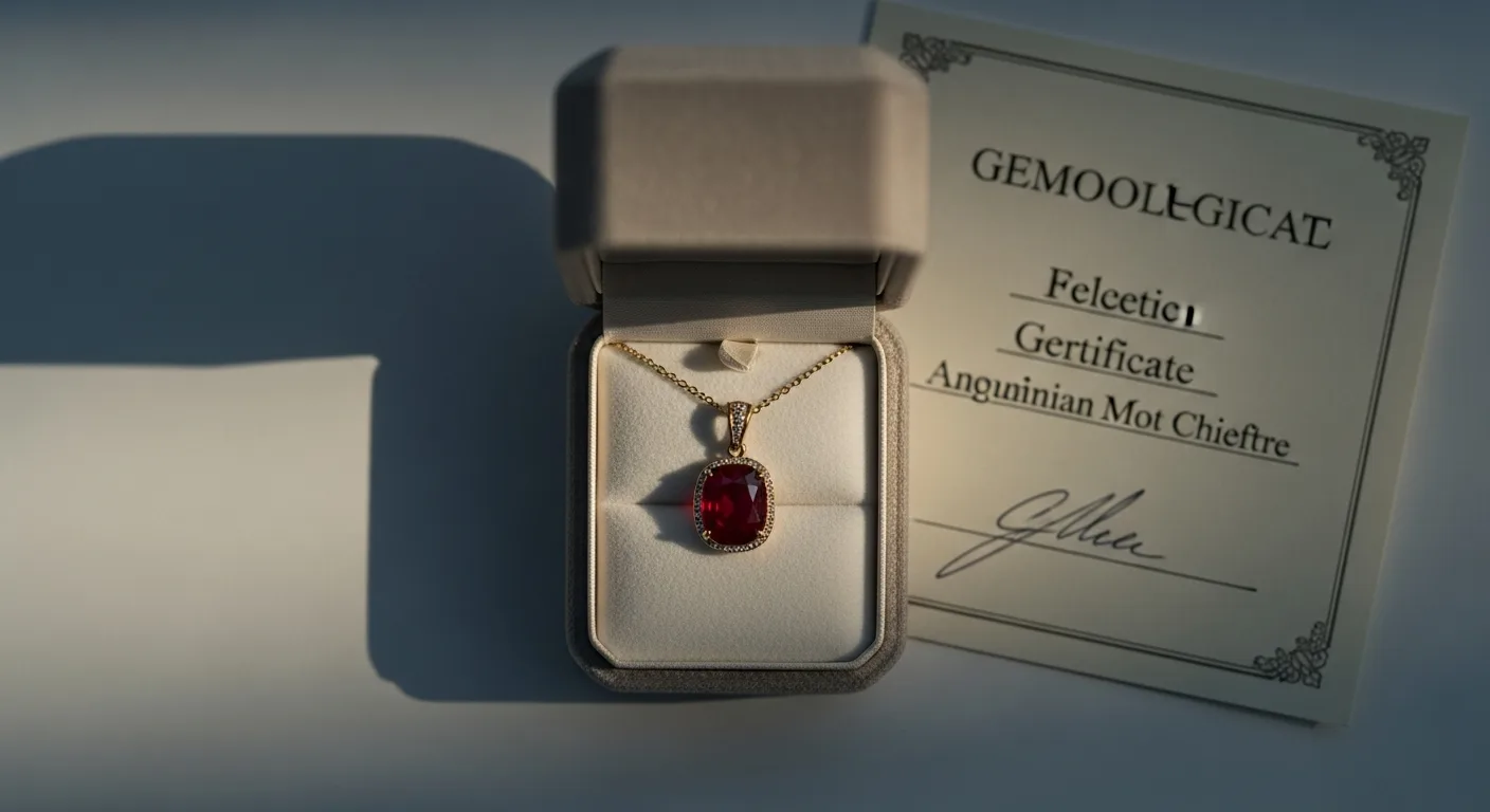 Certificat gemmologique rubis non chauffé avec pendentif en écrin